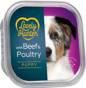 Вологий корм для цуценят з яловичиною та птахом Lovely Hunter Puppy Beef and Poultry 150 г (LHU45443) (4771317454430)