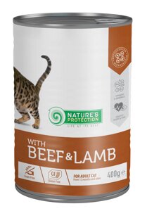 Вологий корм для дорослих кішок з яловичиною та ягням Nature's Protection with Beef & Lamb 400 г (KIK45607)