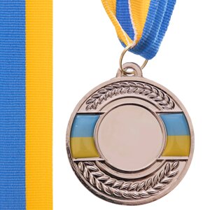 Заготовка медали спортивной с лентой SP-Sport UKRAINE d-5см с украинской символикой C-3242 Серебро