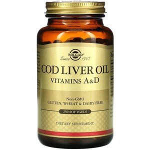 Жир з печінки тріски Solgar Cod Liver Oil Vitamin A & D 250 Softgels