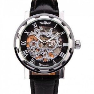 Годинник Winner black сріблясті з чорним циферблатом механічні годинник скелетон