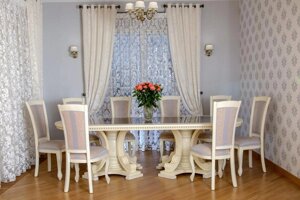 Великий обідній дерев'яний стіл зі скляною стільницею для кухні /вітальні в класичному стилі Гранд РКБ-Меблі, колір на