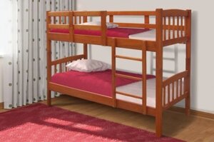 Двоярусне дитяче ліжко з шухлядами з масиву сосни Бай-бай Мікс меблі, колір темний горіх/вільха 80х200