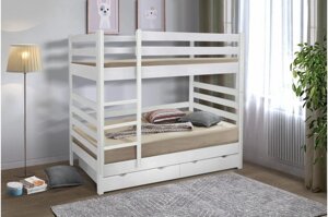 Двоярусне дитяче ліжко з шухлядами з масиву сосни Засоня на вибір Мікс меблі, колір білий 90х200