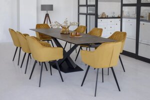 Керамічний розкладний стіл на металевій чорній ніжці TML-897 Vetro, колір гриджіо лате
