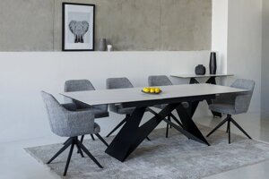 Керамічний розкладний стіл на металевій ніжці Бруно TML-880 Vetro, колір стільниці білий мармур