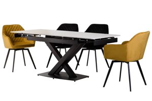 Керамічний стіл на металевій основі чорного кольору TML-817-1 Vetro, стільниця білий мармур