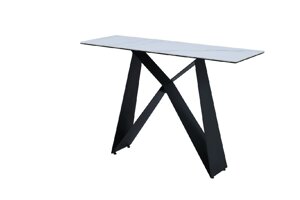 Консоль з керамічною стільницею "Бруно" Vetro, колір білий мармур +металеві ніжки колір чорний