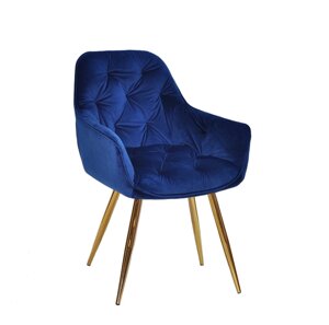 Крісло м'яке з підлокітниками на металевих ніжках для дому / офісу в сучасному стилі CHIC GD оксамит, колір Синій