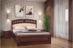 Ліжко дерев'яне з масиву ясена з м'яким узголів'ям Феліція Мікс меблі, темний горіх з патиною 180х200