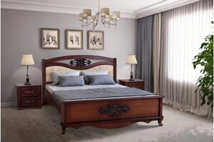 Ліжко дерев'яне з масиву ясена з м'яким узголів'ям Грація Мікс меблі, темний горіх з патиною 180х200