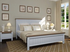Кровати двоспальна з масиву сосни Беатріс Мікс меблі, колір ваніль + темний горіх, розмір спального місця 160x200