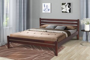 Ліжко двоспальне з масиву сосни Еко Мікс меблі, колір темний горіх