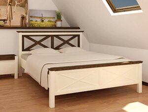 Кровати двоспальна з масиву сосни Нормандія Мікс меблі, колір ваніль + темний горіх, розмір спального місця 160x200
