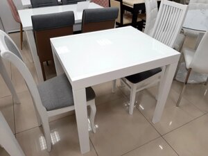 Кухонний стіл трансформер Слайдер зі скляною стільницею Fusion Furniture, колір білий + скло ультрабіле