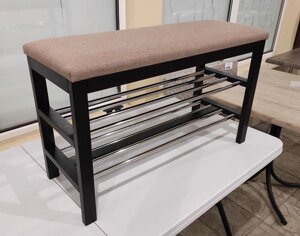 Дерев'яна банкетка з металевими полицями для взуття Глорія Fusion Furniture, колір венге, оббивка рогожка