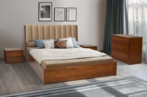 Двоспальне дерев'яне ліжко Каліфорнія з підйомною рамою 180 Мікс меблі , колір горіх / темний горіх / білий