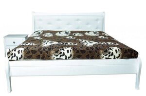 Ліжко двоспальне дерев'яне з м'якою спинкою Гера Evrodim, колір білий + оббивка спинки екошкіра