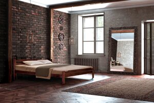 Ліжко двоспальне дерев'яне з масиву вільхи Ольга Мікс меблі, колір горіх / каштан
