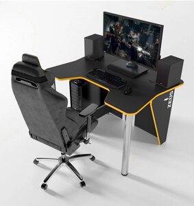 Геймерський стіл ZEUS IGROK-3L з LED підсвіткою , колір чорний+жовтий
