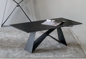 Журнальний стіл з керамічною стільницею на металічній ніжці "Бруно" Vetro, колір неро маркана + чорний