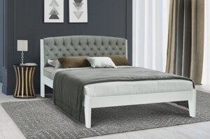 Двоспальне дерев'яне ліжко з м'якою спинкою Вірджинія 180 Мікс меблі , колір горіх / темний горіх / білий