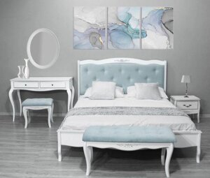 Ліжко двоспальне біле Олександрія Evrodim, колір білий + патина срібло оббивка узголів'я тканина