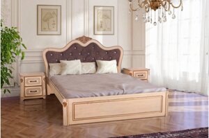 Ліжко дерев'яне з масиву ясена з м'яким узголів'ям Стефанія Мікс меблі, колір слонова кістка з патиною