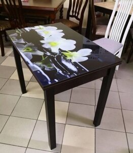 Стіл розкладний для маленької кухні зі скляною стільницею Ажур Fusion Furniture, колір венге