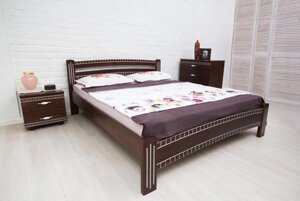 Ліжко двоспальне дерев'яне Пальміра Мікс меблі, колір темний горіх + патина срібло