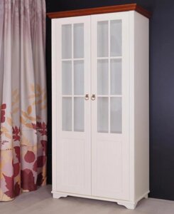 Шафа-вітрина 2-х дверна в класичному стилі модель Марсель РКБ-Меблі, колір білий / горіх