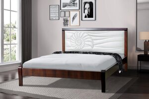 Ліжко двоспальне з масиву клена з м'якою спинкою Аква 160х200 Мікс меблі, колір горіх