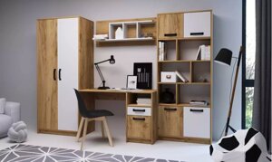 Стінка з письмовим столом Karla KLS1 / GAP колір дуб крафт золотий/білий платиновий