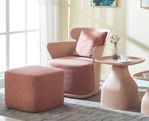 Крісло в скандинавскому стилі для відпочинку пластикове з м'яким сидінням і подушкою Onder mebli Elin , колір рожевий