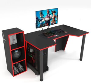 Геймерський ігровий стіл ZEUSTM GAMER-4, колір чорний/червоний