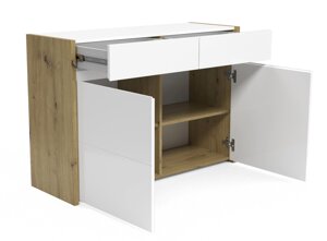 Комод Kassel KS7 Accord 2Д, 3Ш, дуб артізан, білий/білий глянець MDF
