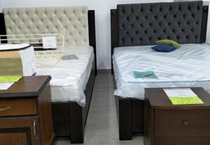 Ліжко з м'якою спинкою Бристоль RoomerIN, колір темний горіх