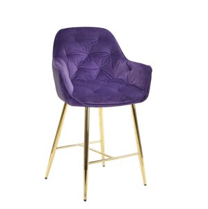 Крісло м'яке барне з підлокітниками на металевих ніжках CHIC BAR 65- GD оксамит, пурпур OR-857