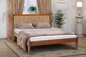 Півтораспальне ліжко дерев'яне з м'яким узголів'ям Флорида 120 Мікс меблі , колір горіх / темний горіх / білий