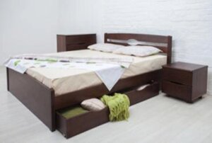 Ліжко двоспальне дерев'яне з ящиками Лікерія Люкс Мікс меблі, колір на вибір