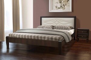 Ліжко двоспальне дерев'яне (масив клена) з м'яким узголів'ям Скіф Мікс меблі, колір темний горіх