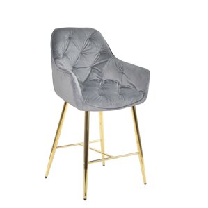 Крісло м'яке напівбарне з підлокітниками на металевих ніжках CHIC BAR 65- GD оксамит, сірий PH-601