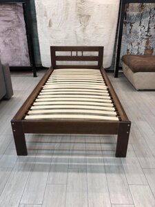 Ліжко односпальне з дерев'яним наголов'ям із масиву вільхи Блер RoomerIN, колір темний горіх, горіх