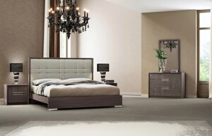 Спальний гарнітур глянцевий в сучасному стилі MODENA Sof, колір сірий каштан з текстурою дерева