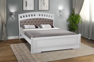 Ліжко дерев'яне з масиву ясена з м'яким узголів'ям Феліція Мікс меблі, колір білий + срібляста патина