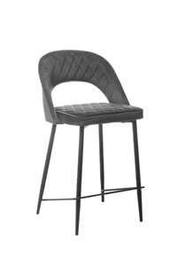 Напівбарний стілець на металевих чорних ніжках B-125 Vetro, оббивка велюр колір сірий