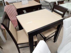 Скляний стіл на кухню Слайдер + скло Fusion Furniture, колір венге, колір скла беж RAL1015