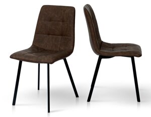 Стілець обідній м'який на металевих ніжках квадрат Чілі Мікс меблі, колір чорний + коричневий шкірозамінник