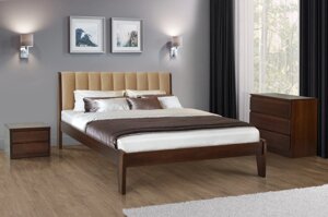Двоспальне дерев'яне ліжко з м'яким узголів'ям Каліфорнія 160 Мікс меблі, колір горіх/темний горіх / білий