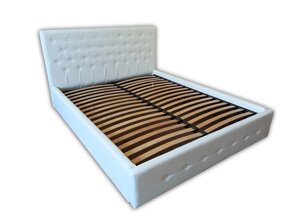 Ліжко з м'яким наголов'ям із підіймальним механізмом Амбасодор 160х200, Вектор колір Бум 01 білий шкірозамінник
